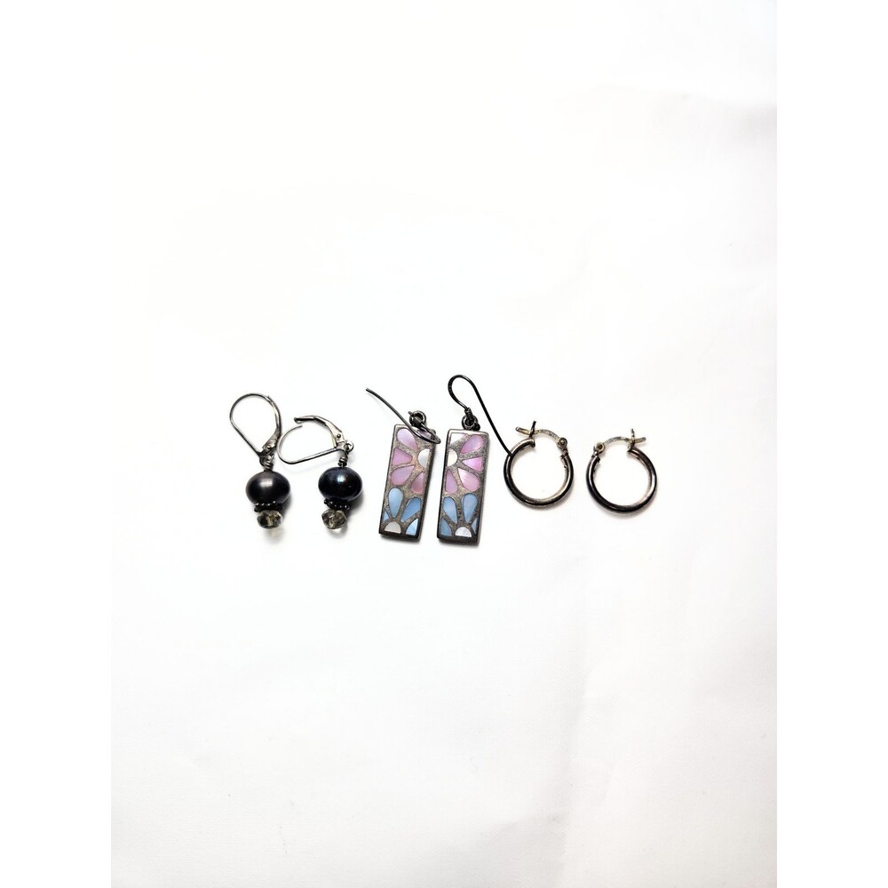 Mixed Earrings Lot Sterling 925 Dangle Earrings & Small Hoop Earrings Set